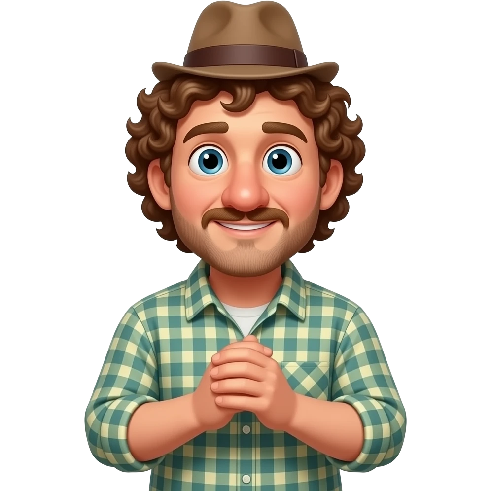 Man with a small hat and  huge nose and curly hair rubbing hands together  emoji