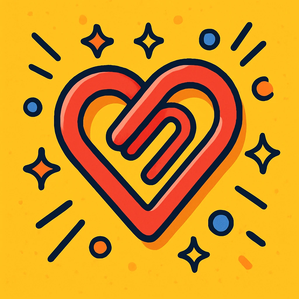 heart-shaped paper clip, playful cartoon style emoji