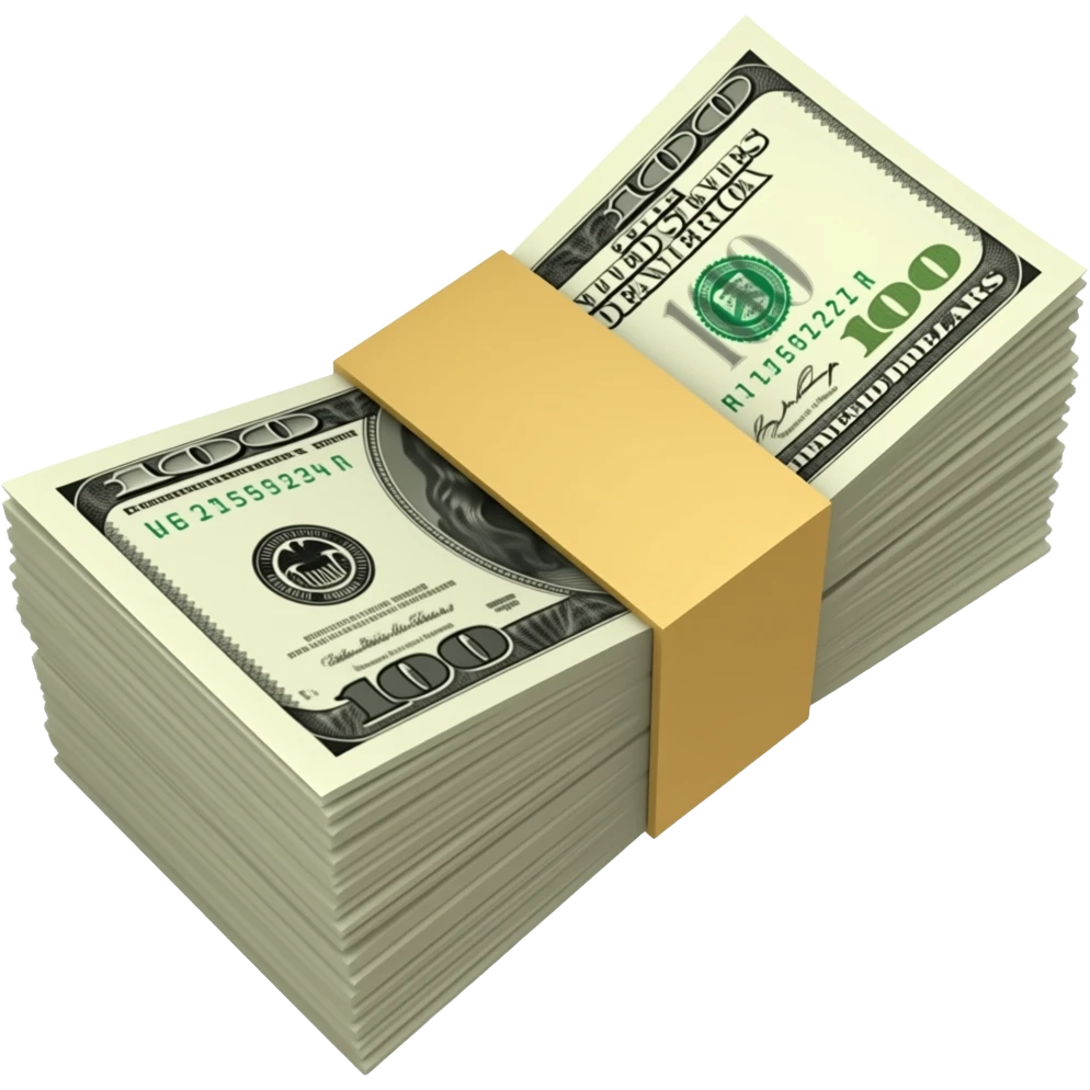 Un fajo de billetes de dollars envuelto con un lazo grande en color beige emoji