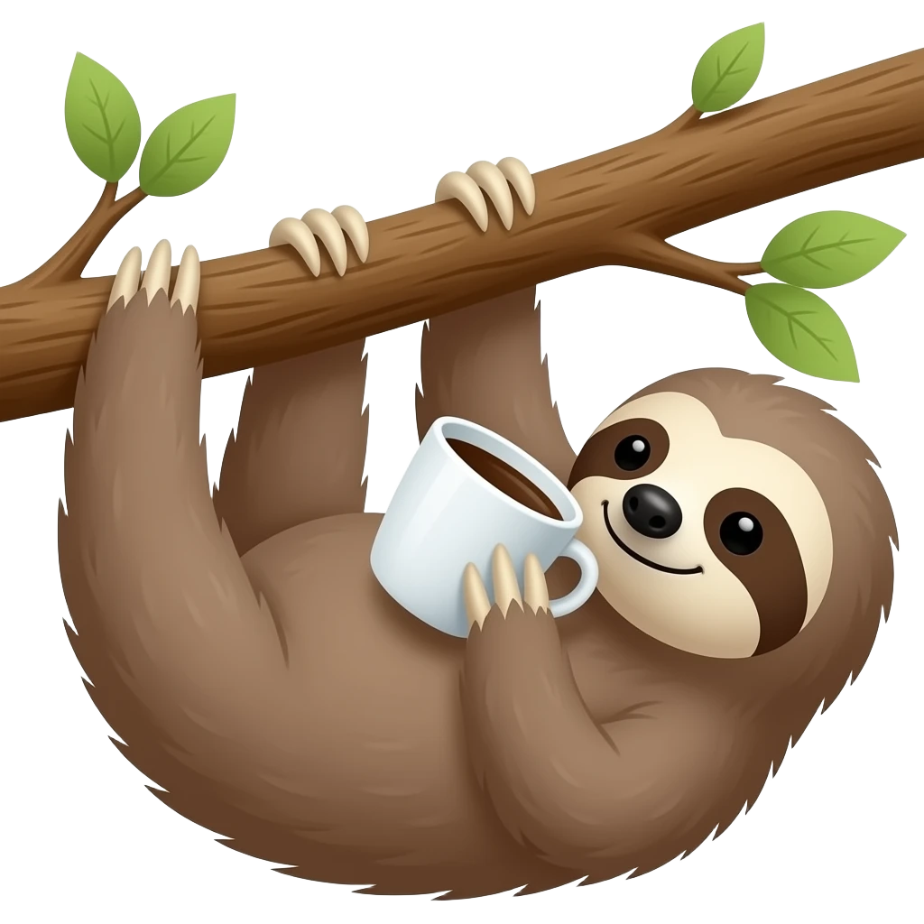 sloth tree drink coffee hanging emoji