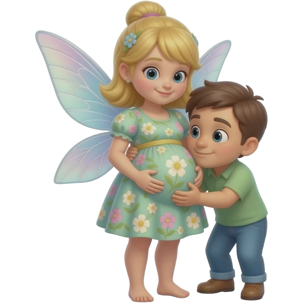 A fairy cradling her stuffed tummy after a big meal,a secret admirer wants to hug her belly and listen to those rumbling digestive noises. emoji