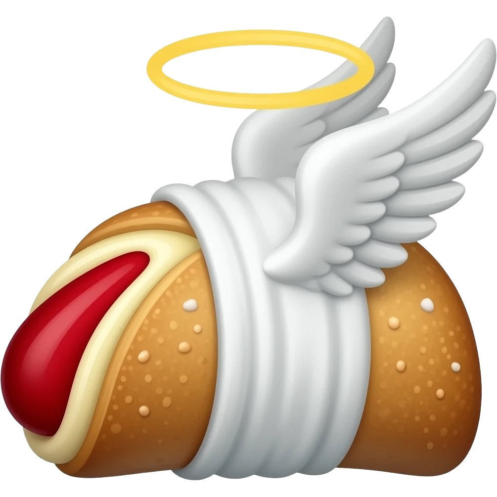 Canolli  pastrywith toga and angel wings and angel wings and halo emoji