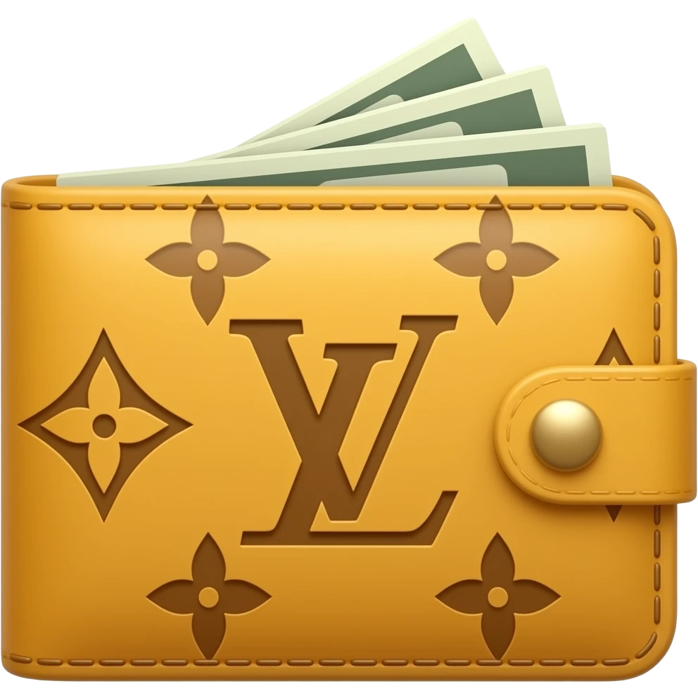 A yellow Louis Vuitton wallet containing a few bills emoji