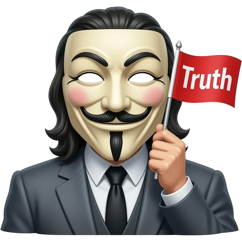 v for vendetta elinde truth yazan bir bayrakla özgürce duruyor yazının arkası beyaz  karekterin arkası dönük bir şekilde olsun ileriye doğru emoji