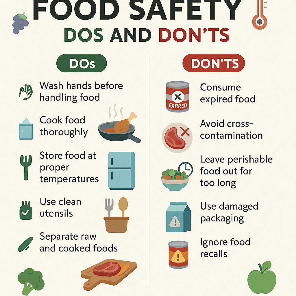 make a detail poster with title of "food safety dos and dont" emoji