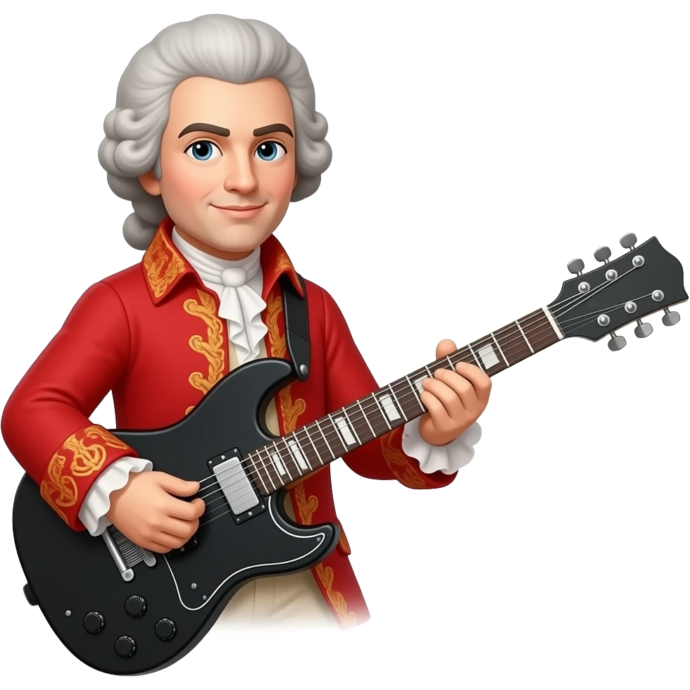 Mozart with black metal electric guitar emoji