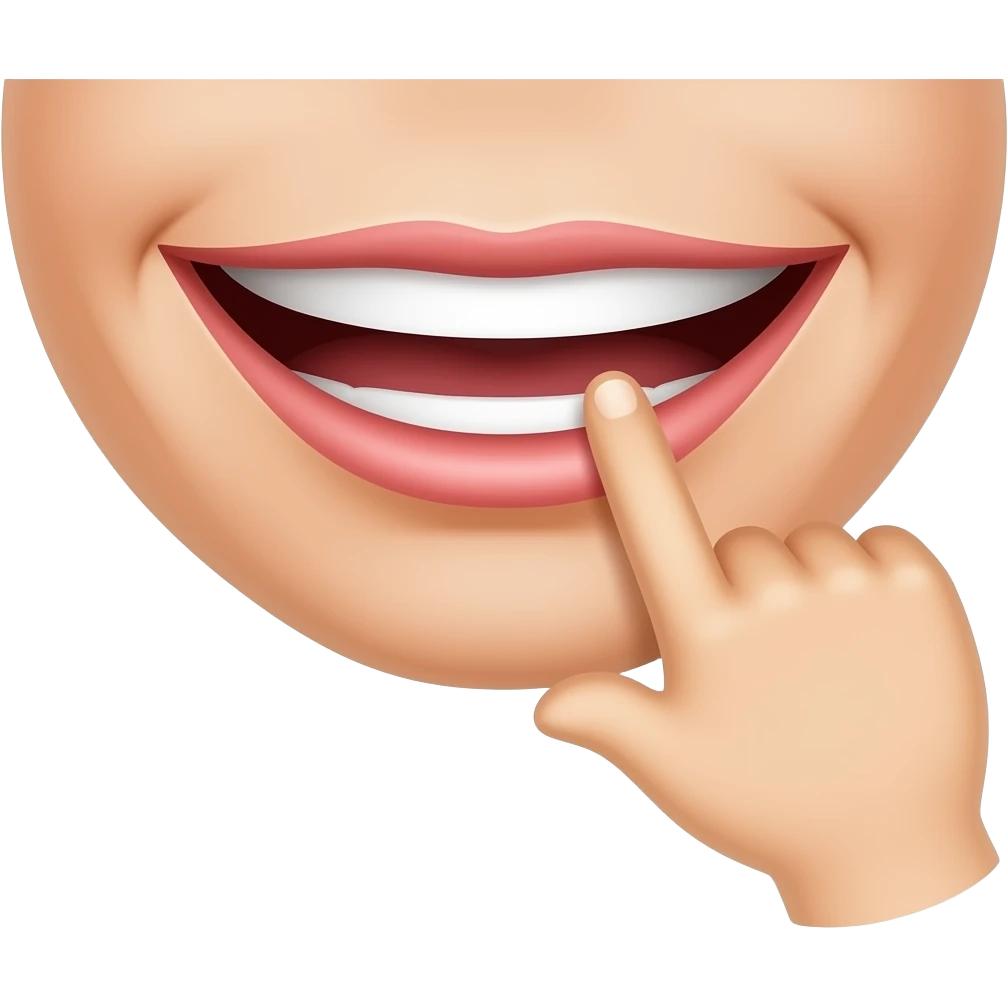 Smiling mouth with a finger on the bottom lips emoji