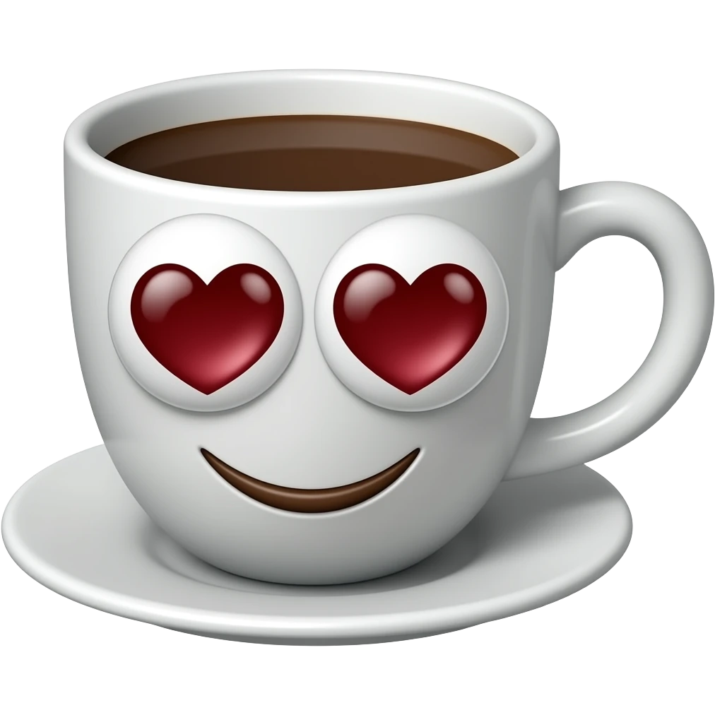 coffee cup animated in love with  eyes and mouth  smiling face with heart-eyes emoji