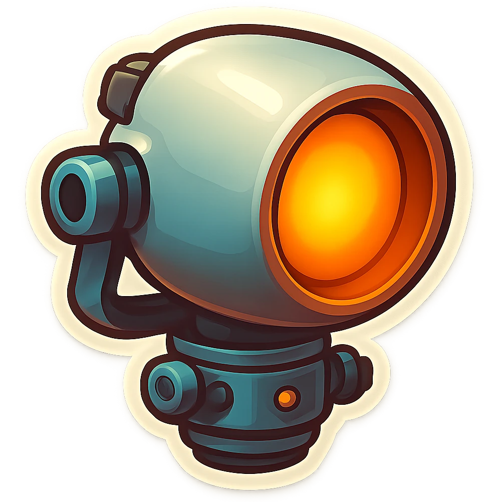 Spotlight in retro stickers style, rotated moderately left, no beam. emoji