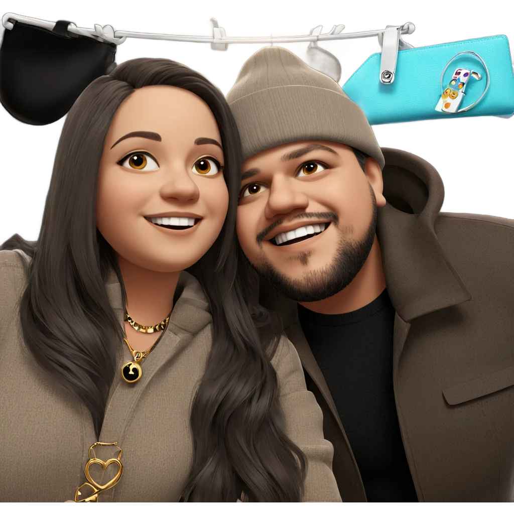 smiling couple with stylish accessories emoji