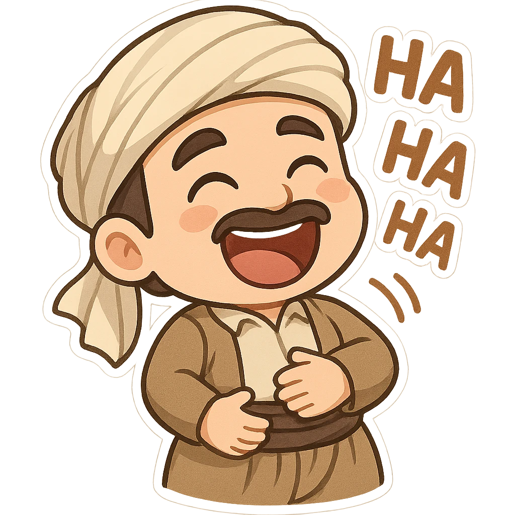 Kurdish sticker, cartoon style, Kurdish man or woman in jamadani, laughing hard, eyes closed, hand on belly, no text emoji