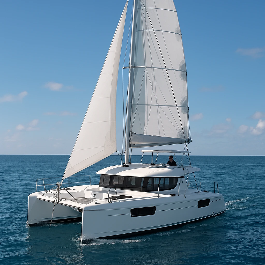 a lagoon 42 catamaran with no wording on the boat  emoji