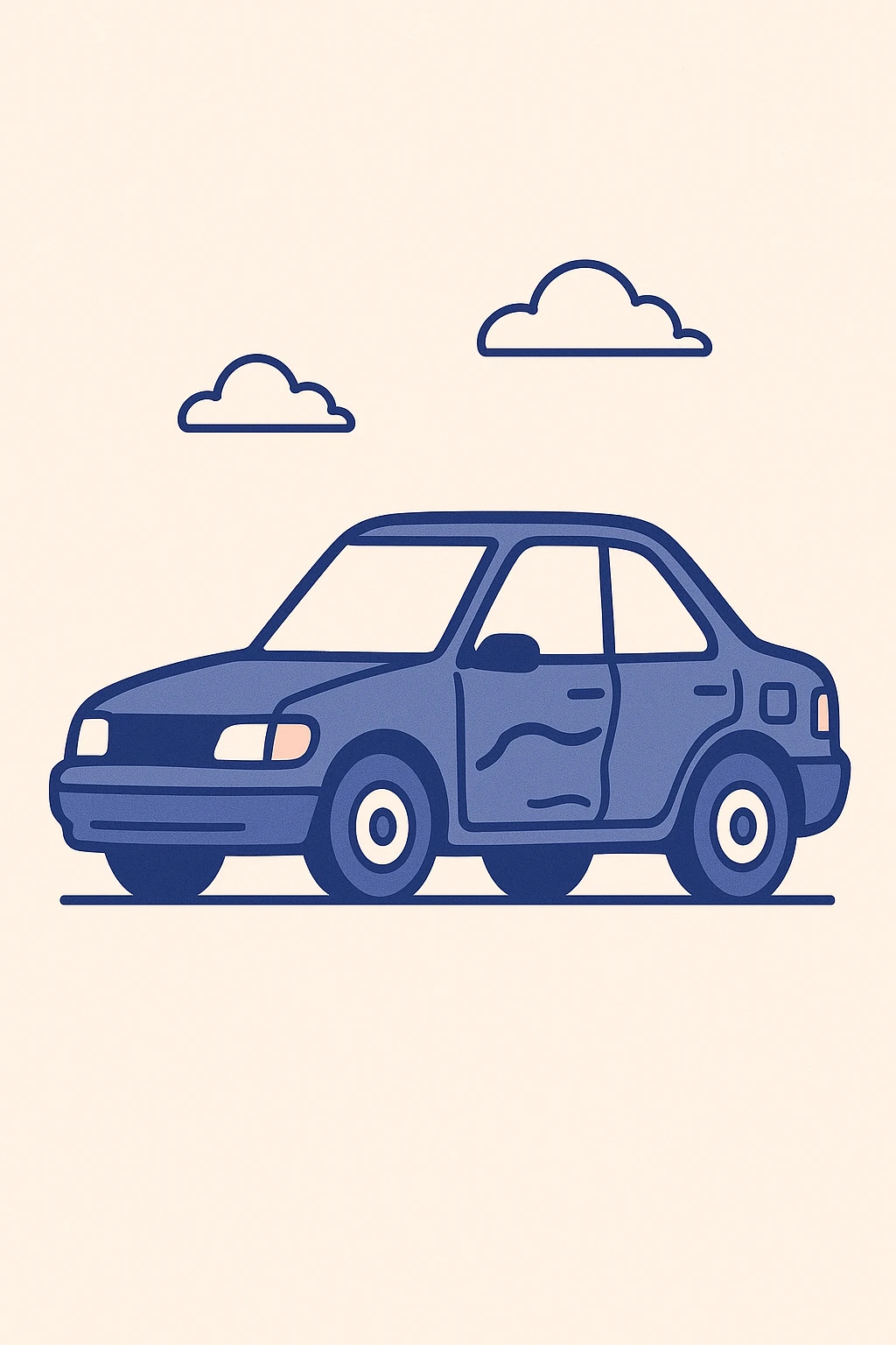 simple car with a visible dent in the door, flat color style emoji