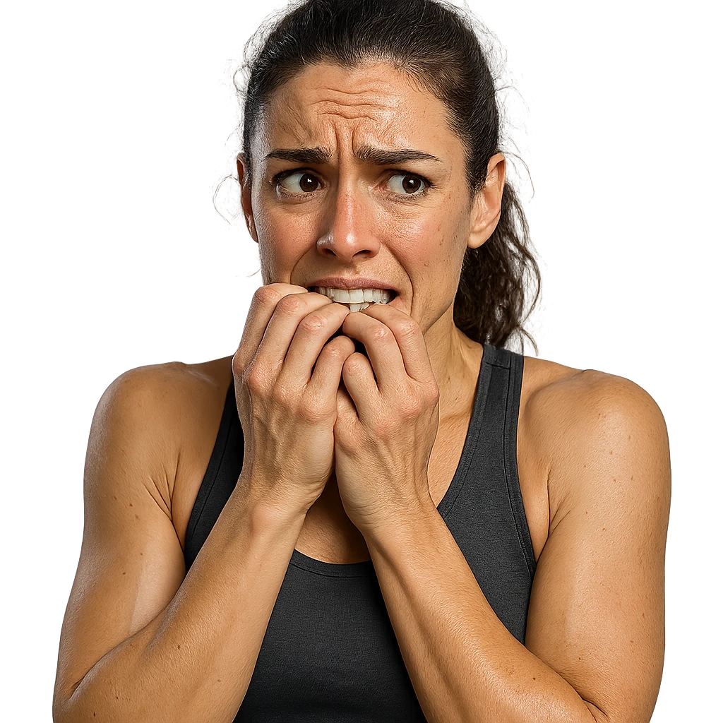 donna fitness nervosa, iperrealistica 4k emoji