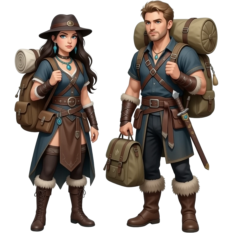 Gothic dark namad female and male traveler with bag over theirs shoulders r emoji