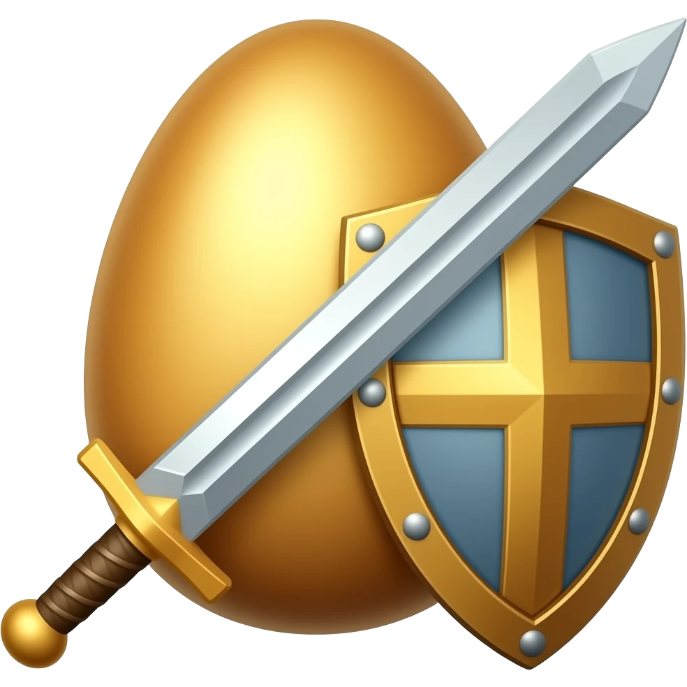 golden egg with sword and shield emoji