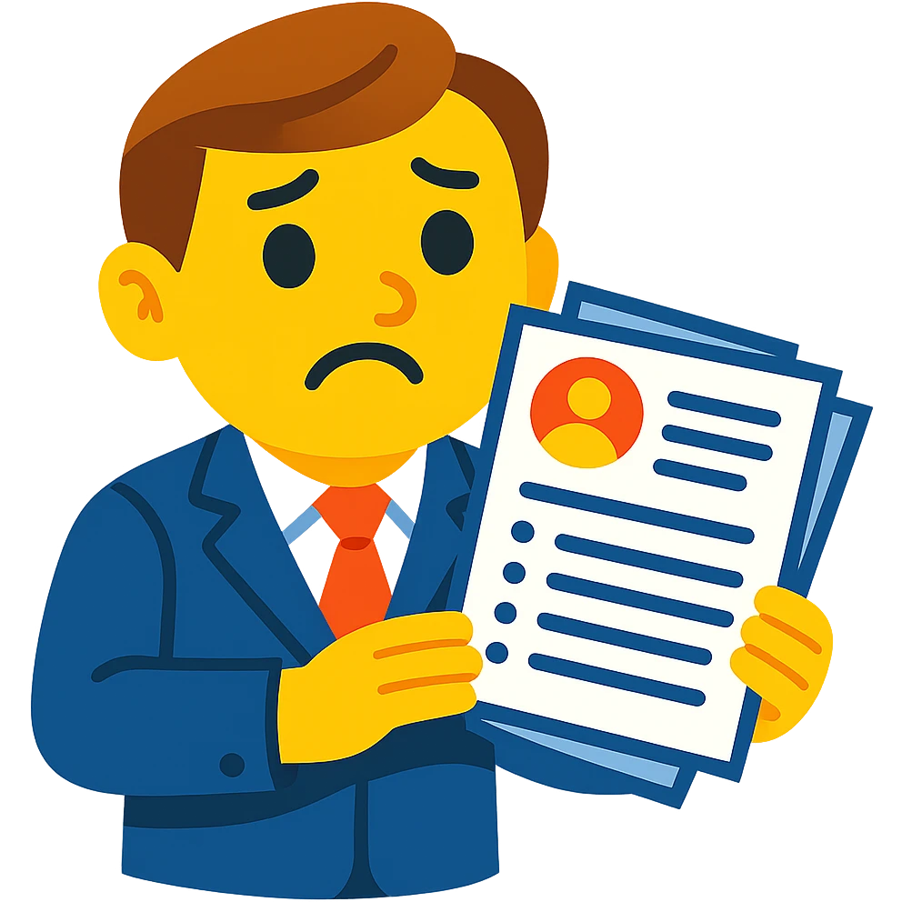A vibrant toon style illustration of a recruiter holding a resume with a puzzled or confused expression, no background. emoji