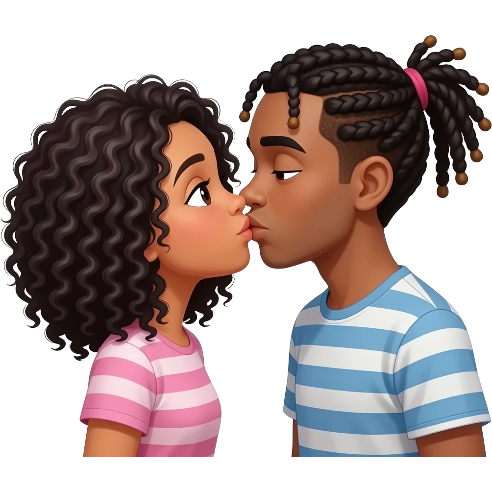 two  light skins kissing girl has curly black hair and boy has cornrows emoji