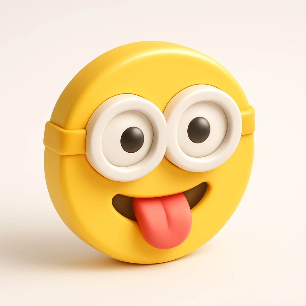 minion face, two eyes, tongue out, cartoon style, minimal background emoji