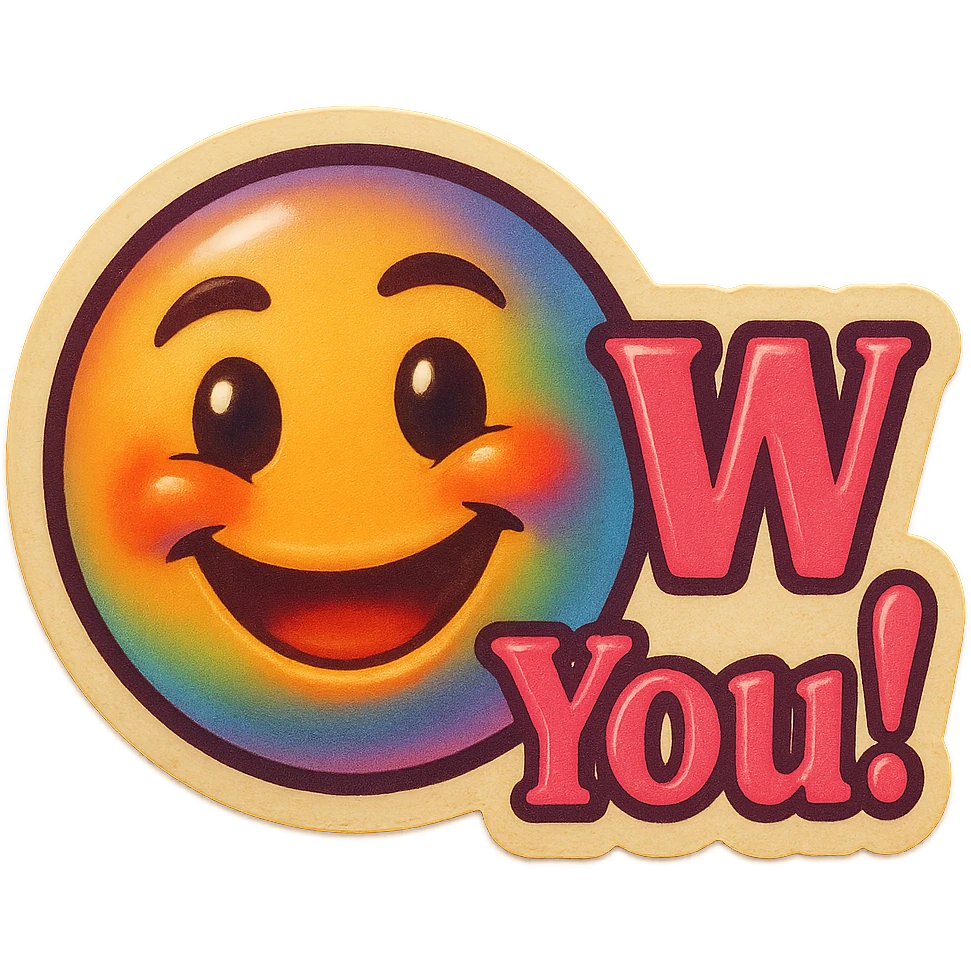 excited smile with mouth closed 
add the words W You! in pink emoji