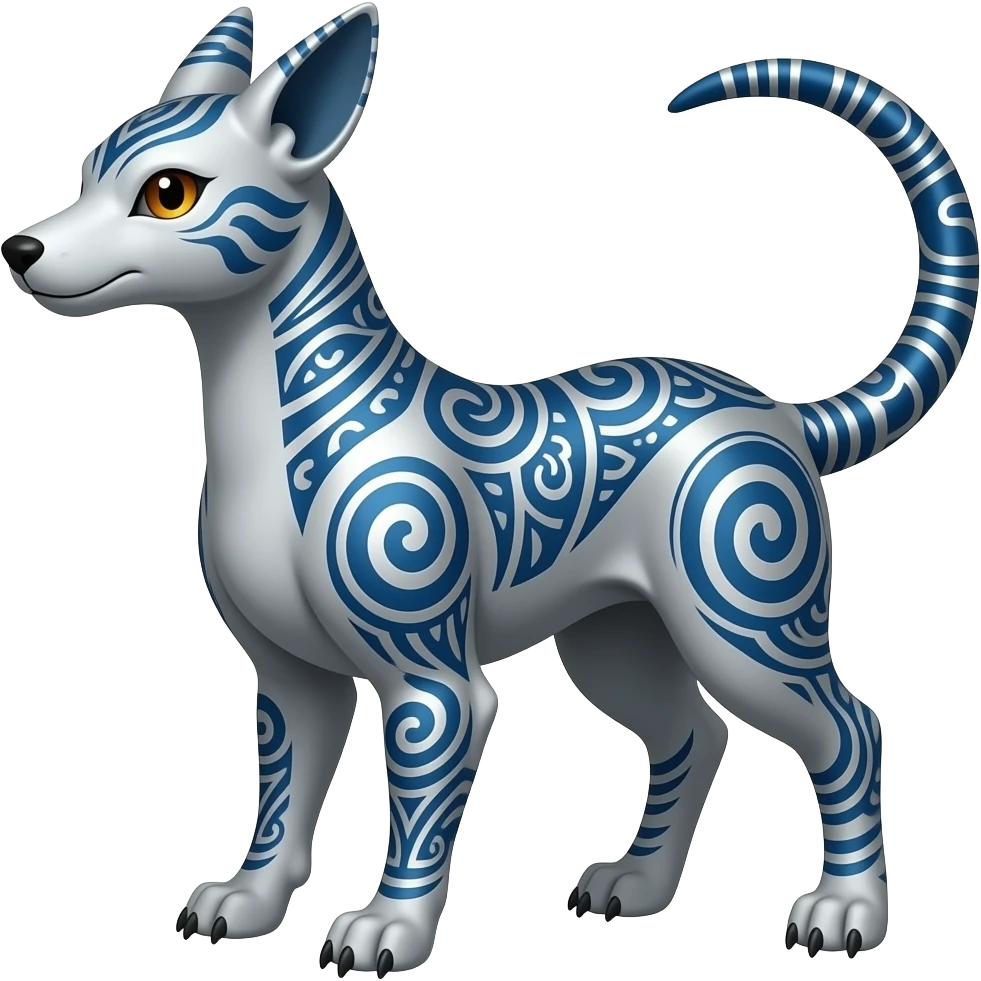 Tribal-patterned ancient quadrupedal elegant oriental feral painted Absol-Glaceon-Umbreon-Sprigatito-Furret-Sylveon-animal-Fakémon-fusion-hybrid-creature emoji