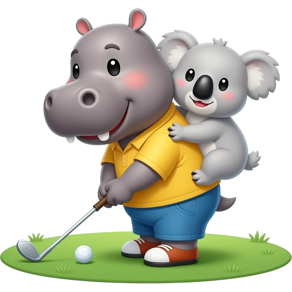 hippo golfing and cute koala with it  hugging emoji