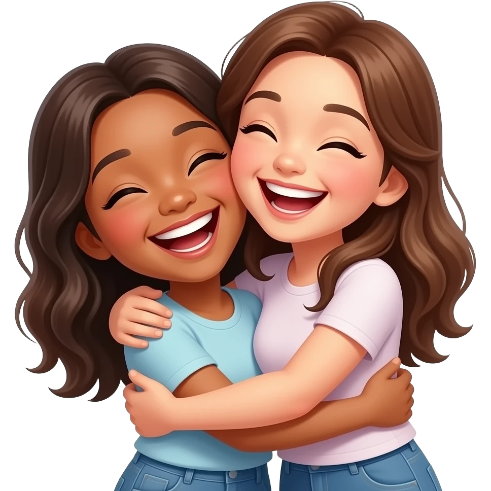 Girl hugging friend happily emoji