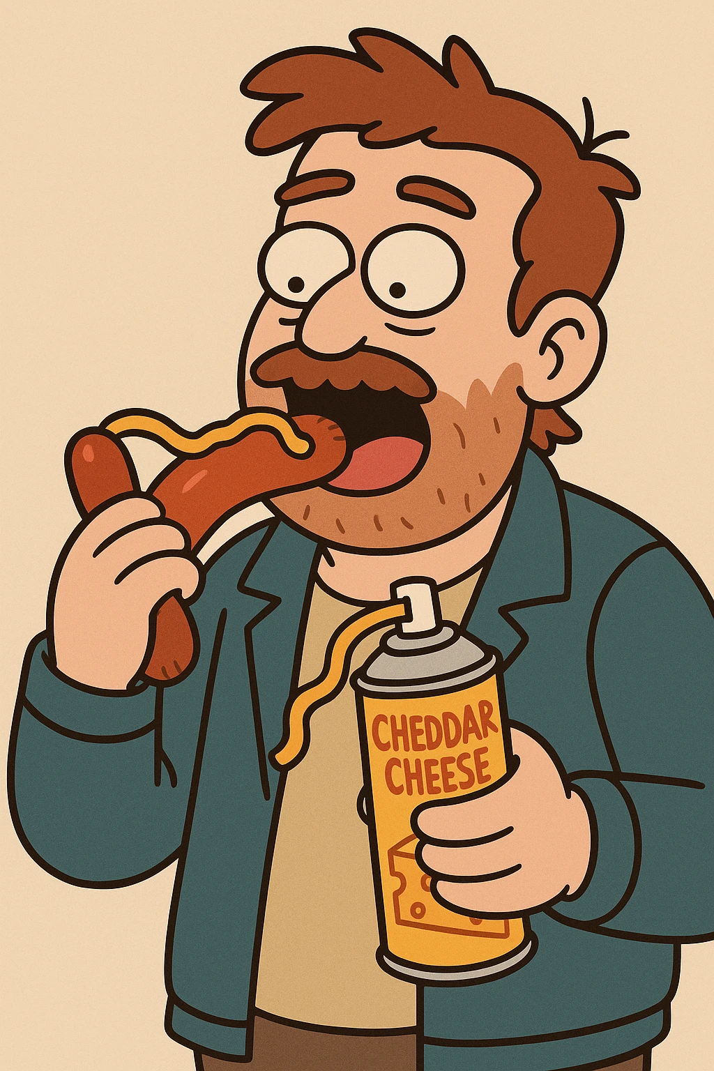 A jacket hand holding cheddar cheese can eating the the sausage emoji