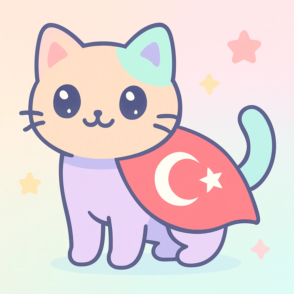 a cute cat with the Turkish flag draped over its back emoji