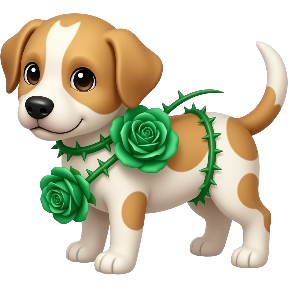 Puppies with emerald green roses and thorns emoji