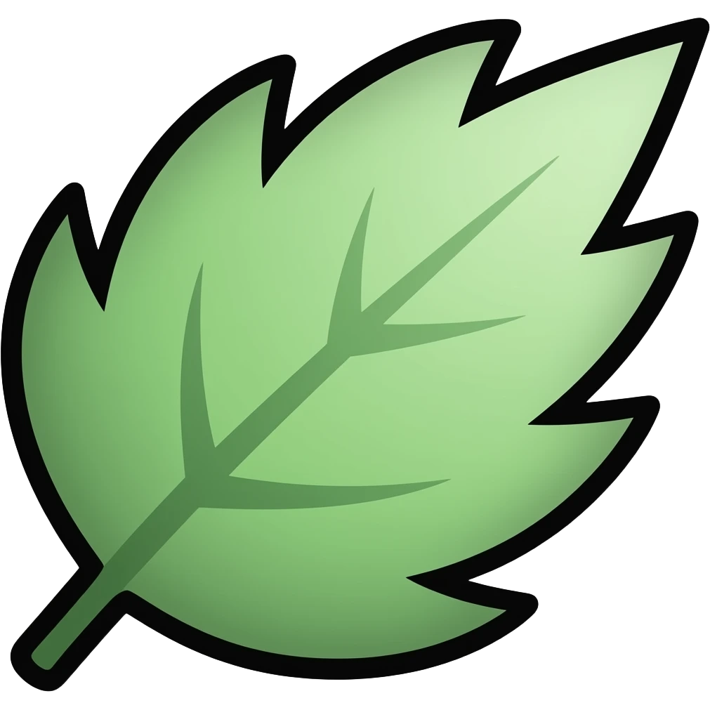 A Pastel green leaf with thick black outline and pointed edges emoji
