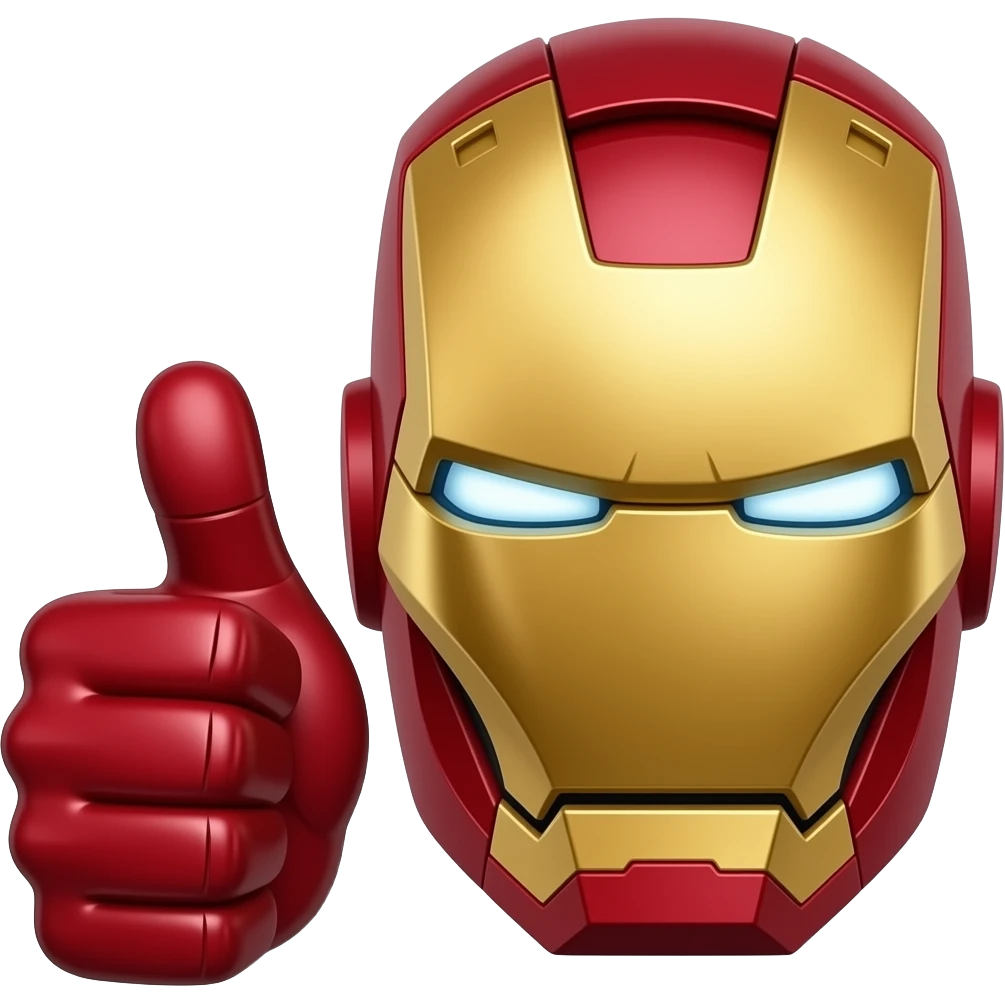 Ironman head with his thumbsup attach to head but just the palm of it attached with head emoji