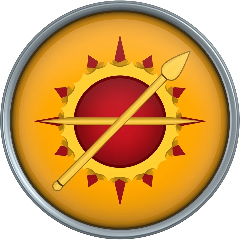 Generate me a house Martell shield, round, orange, with a red son and a golden spear piercing it, make it look more like a shield and make the spear pierce the sun make it look like an actual realistic shield and add gold emoji