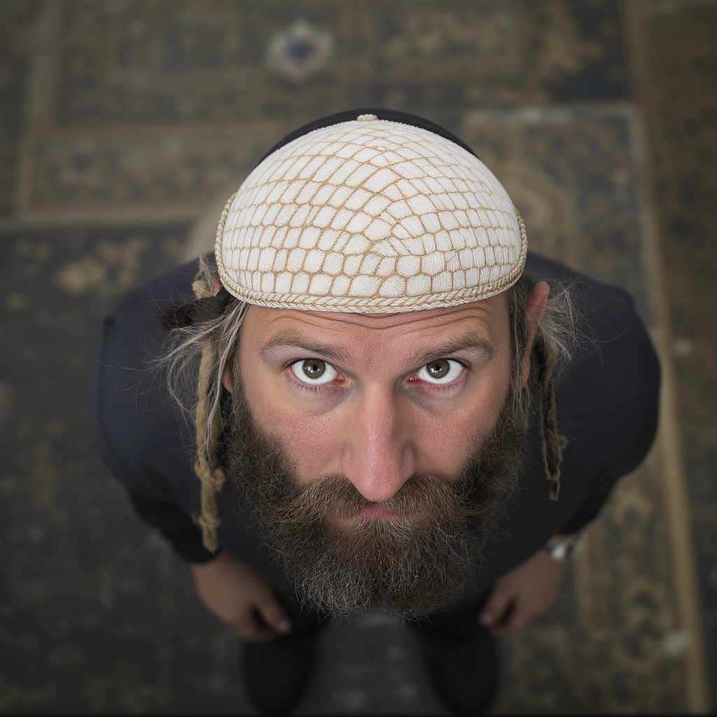 traditional Jewish kippah, simple and round, viewed from above, realistic style emoji