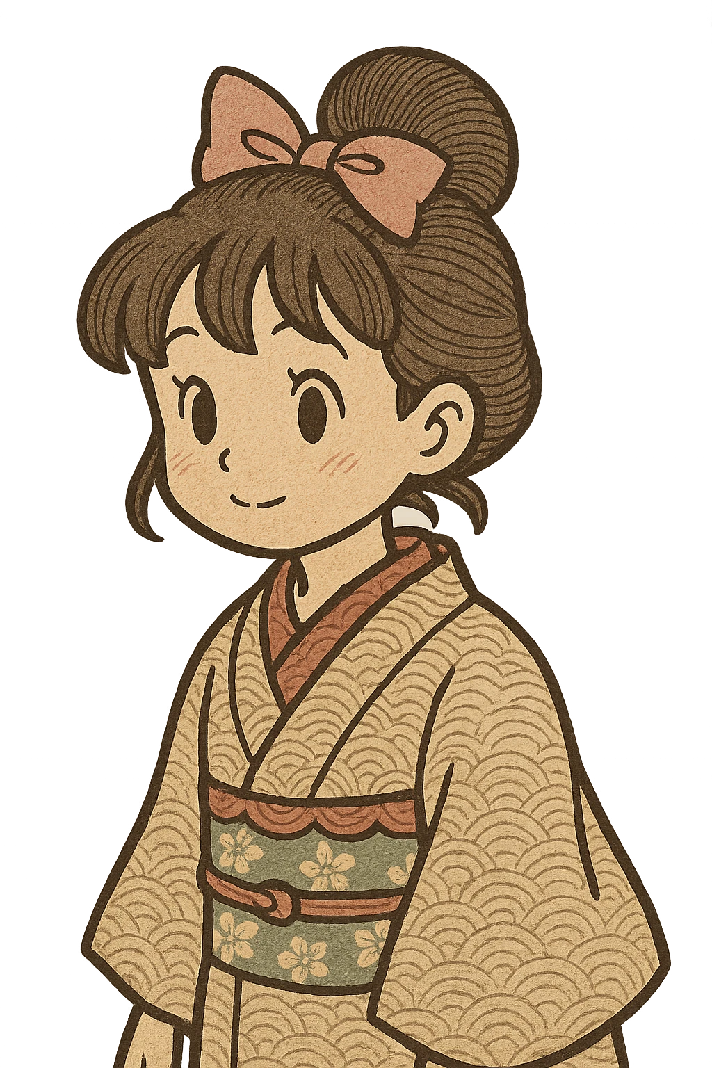 cute girl with a pink ribbon on her head, classic anime style, innocent features emoji