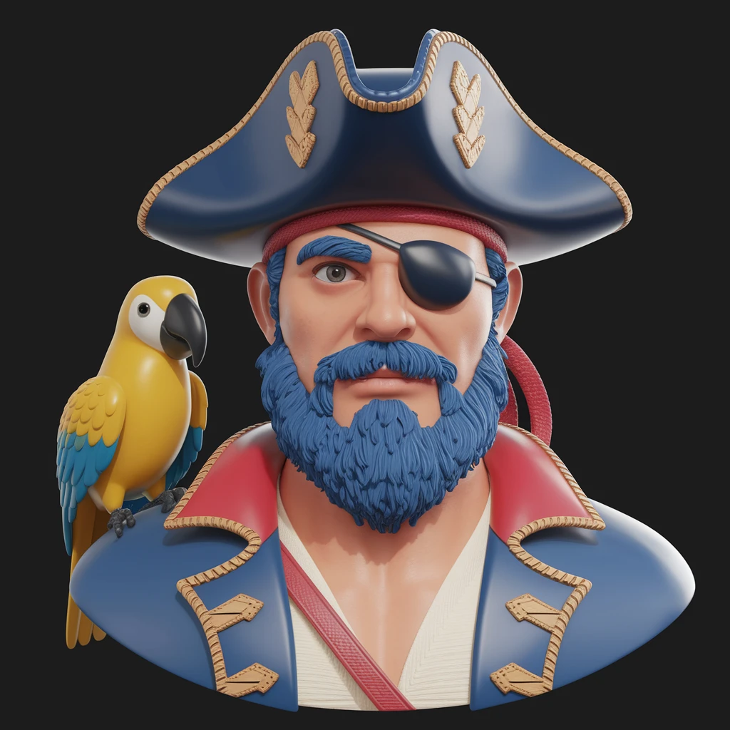 3d art of a pirate with eye patch and parrot in  emoji