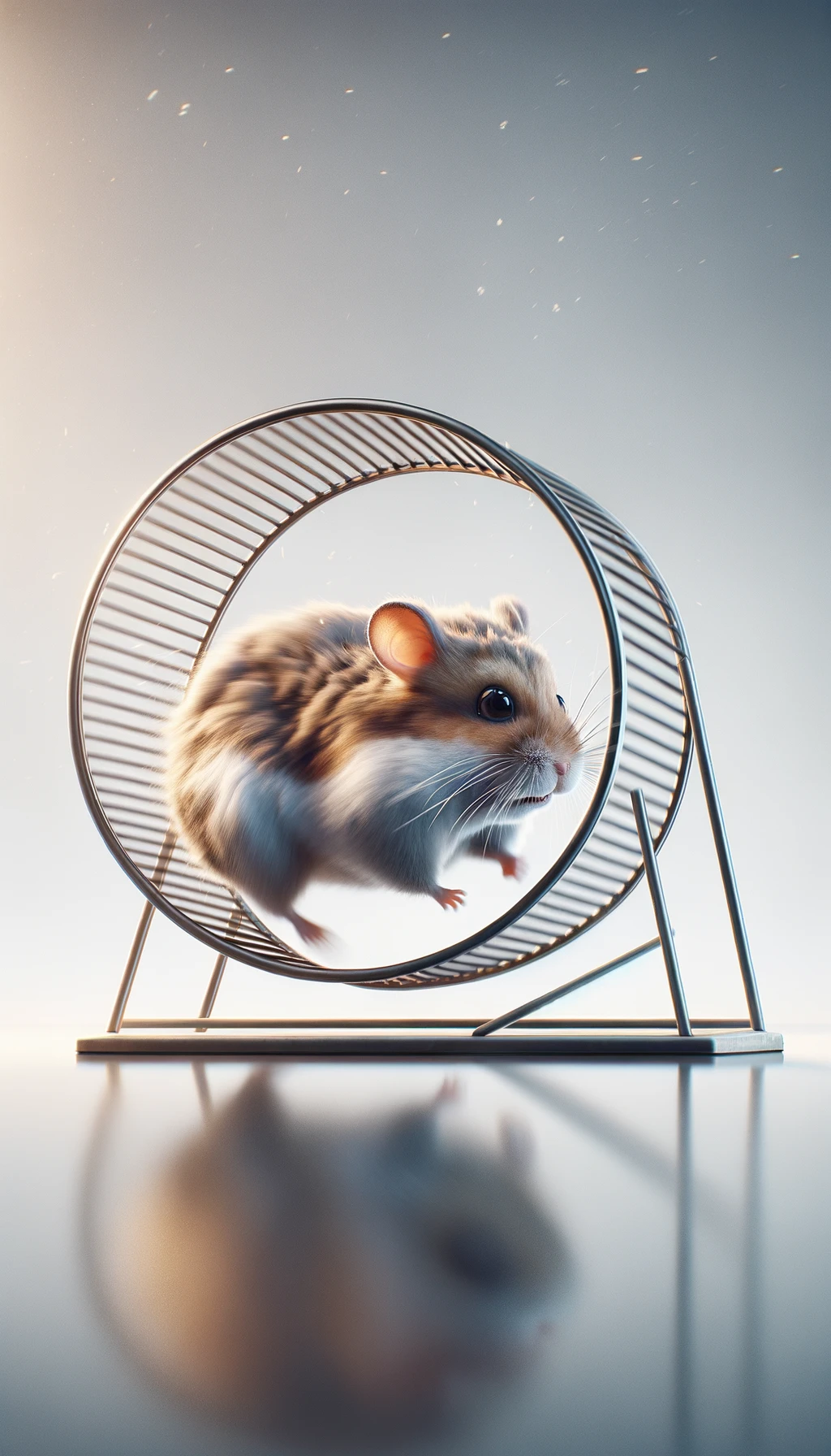 criceto stressato che corre sulla ruota, sfondo chiaro, iperrealistica 4k emoji