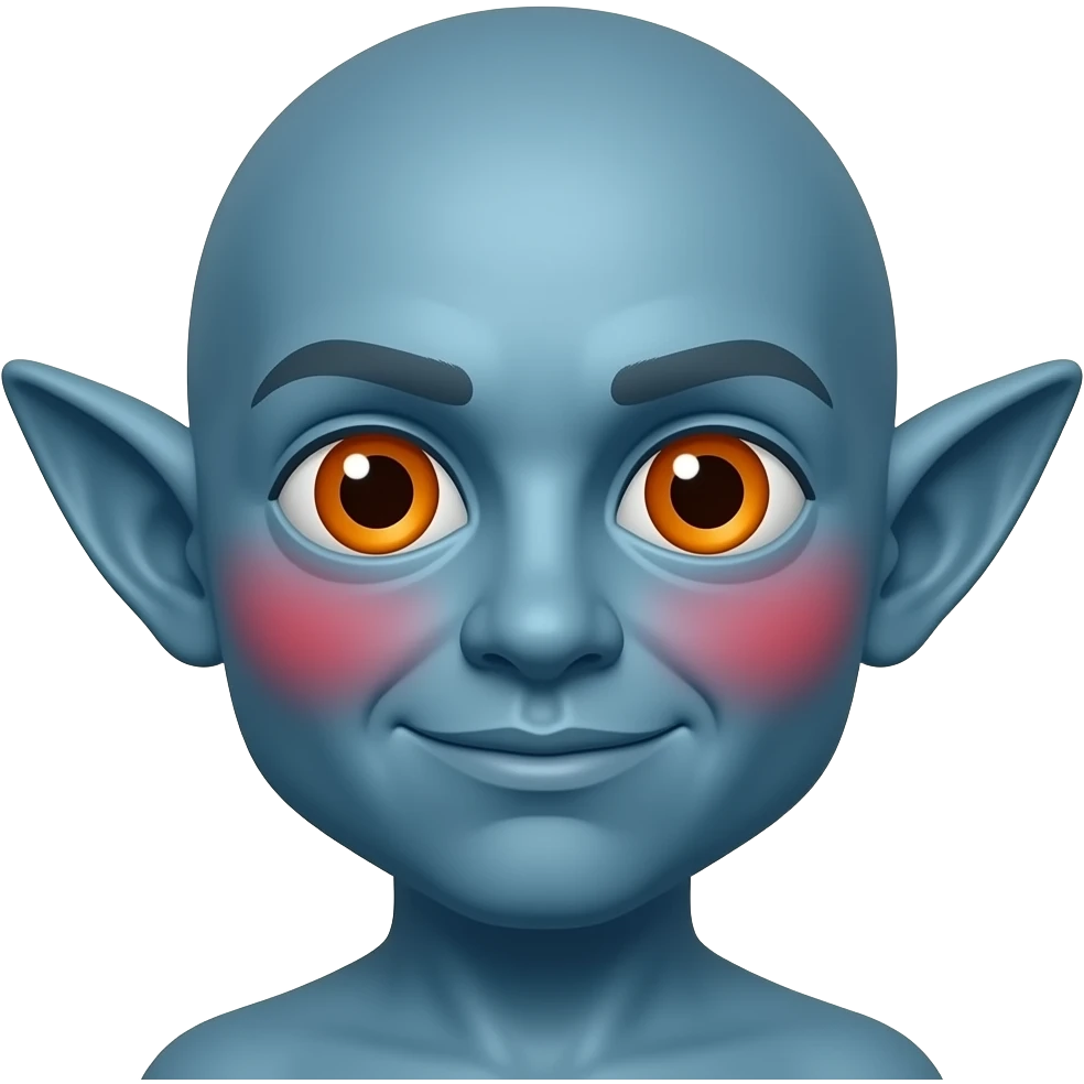 높은색상출력.   엘프 귀 파란 얼굴의 붉은색 홍조 큰 눈 오렌지색 작은동공 이모티콘 emoji