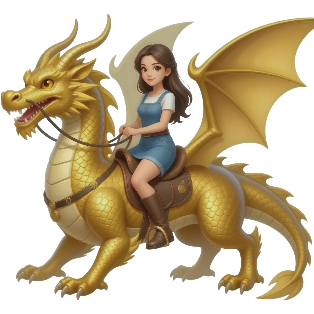 woman riding large gold dragon emoji
