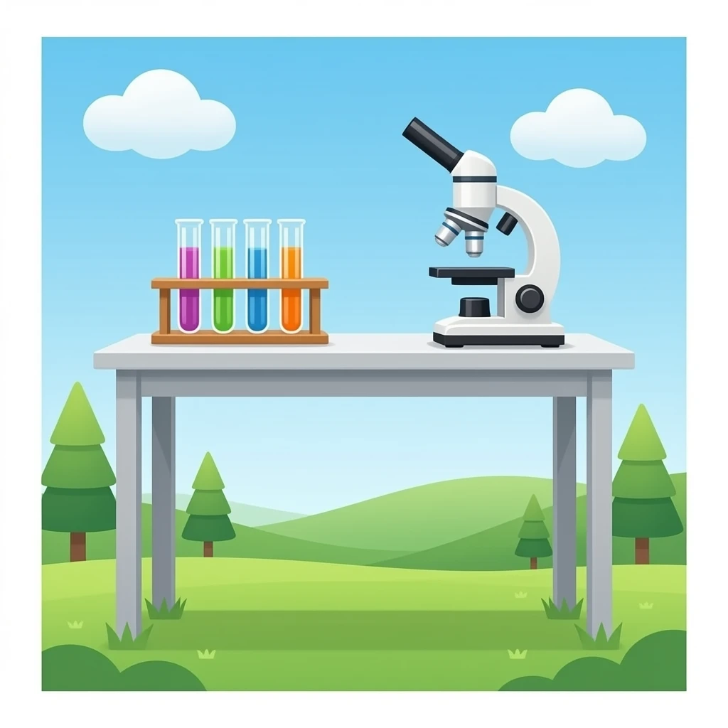 SCIENCE LAB TABLE WITH TEST TUBES MICROSCOPE emoji