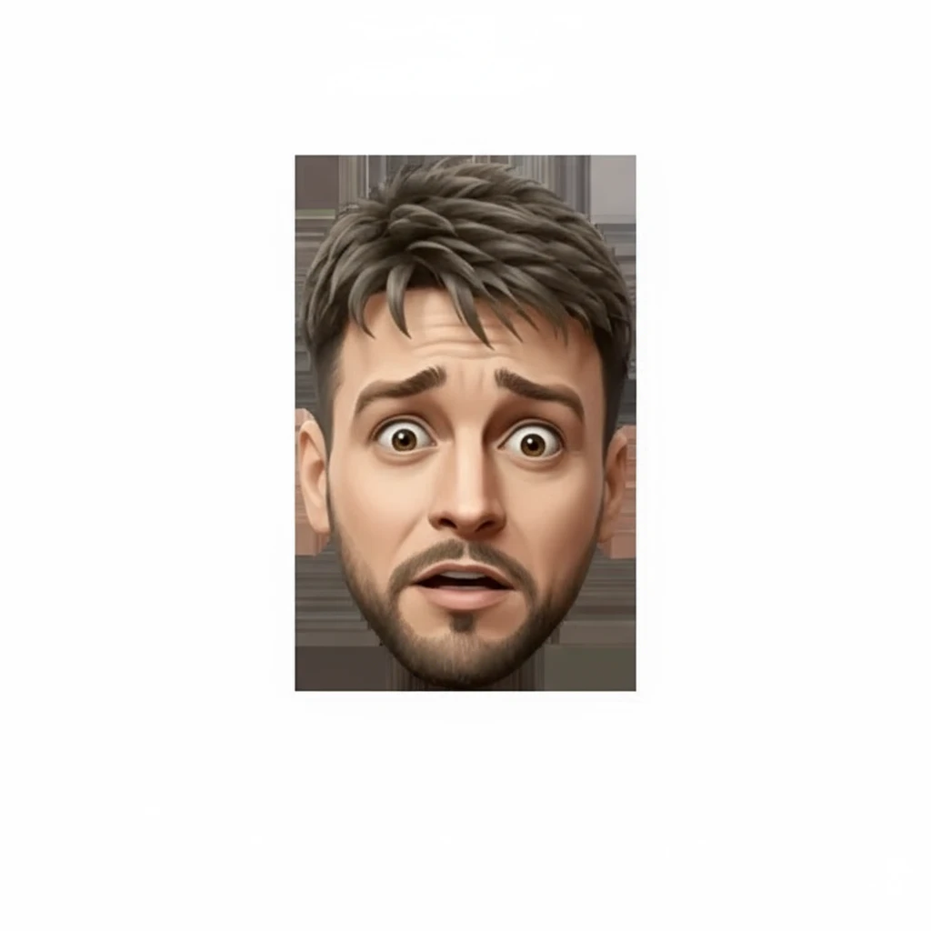 нарисуй этого человека с таком же стиле, только взгляд должен быть испуганно растерянный emoji