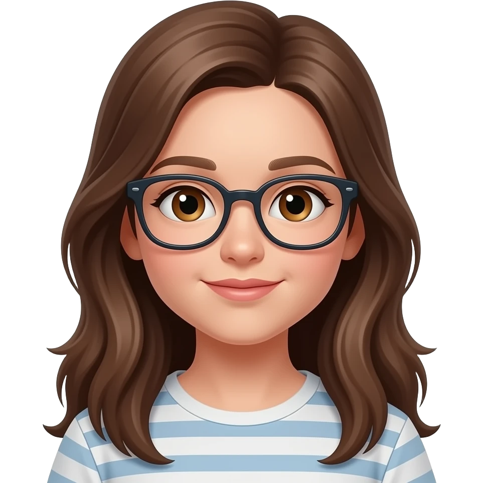 11 year old girl with brown long hair and light brown eyes with glasses emoji