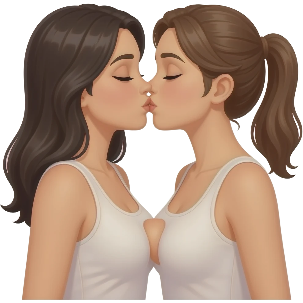A woman kissing a another woman's nipple emoji
