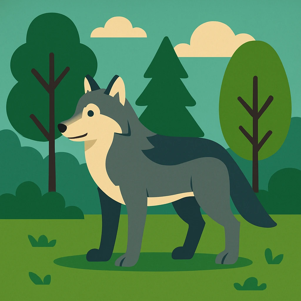 Flat design style wolf in the forest emoji
