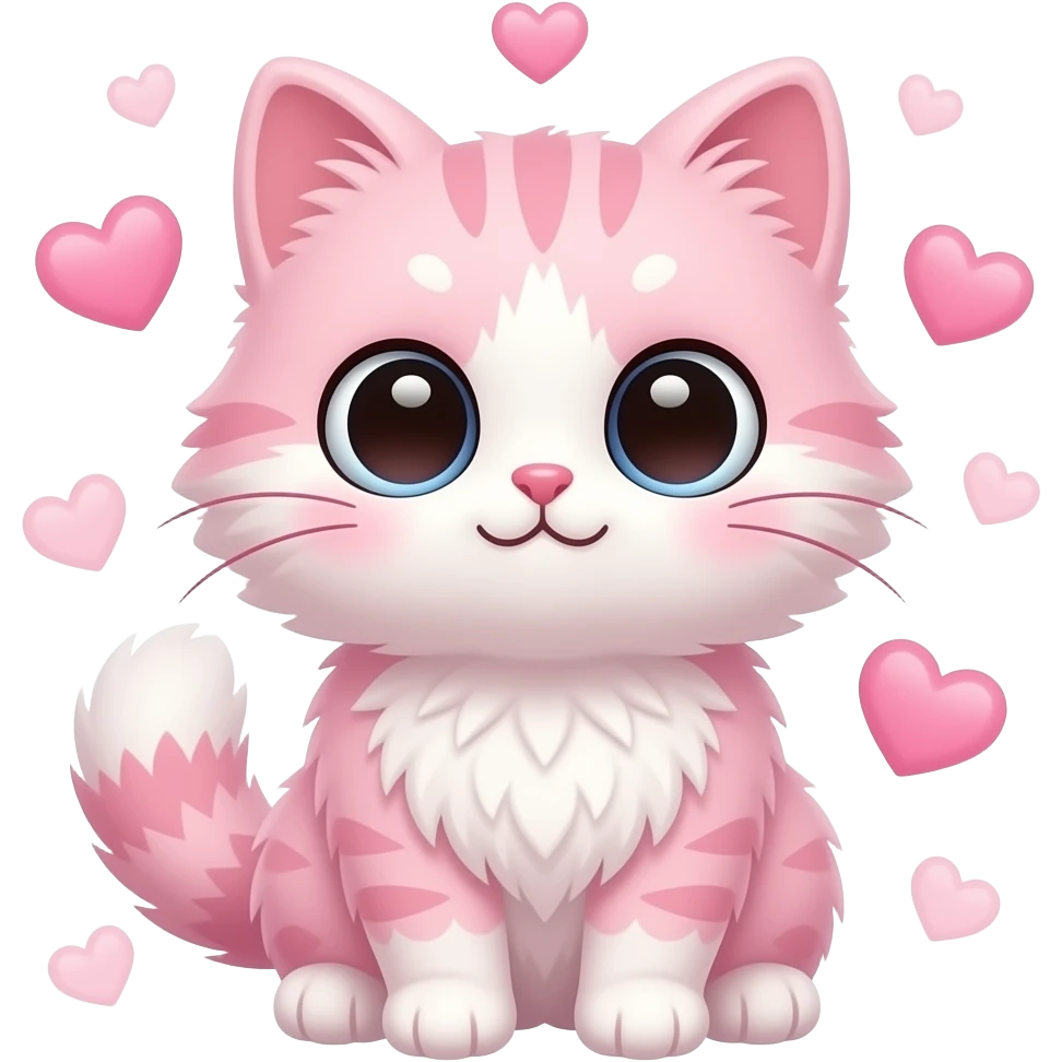 cutecore pink cat fluffy and fluf and kawaii hearts emoji