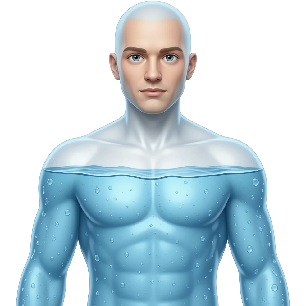 прозрачный человек в одежде в полный рост с ног до головы ВСЕ ТЕЛО, наполненный по плечи водой emoji