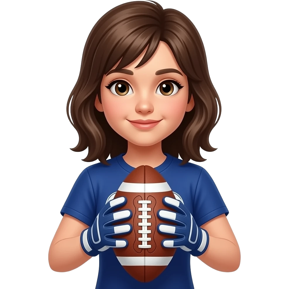 young girl with football and wear gloves emoji
