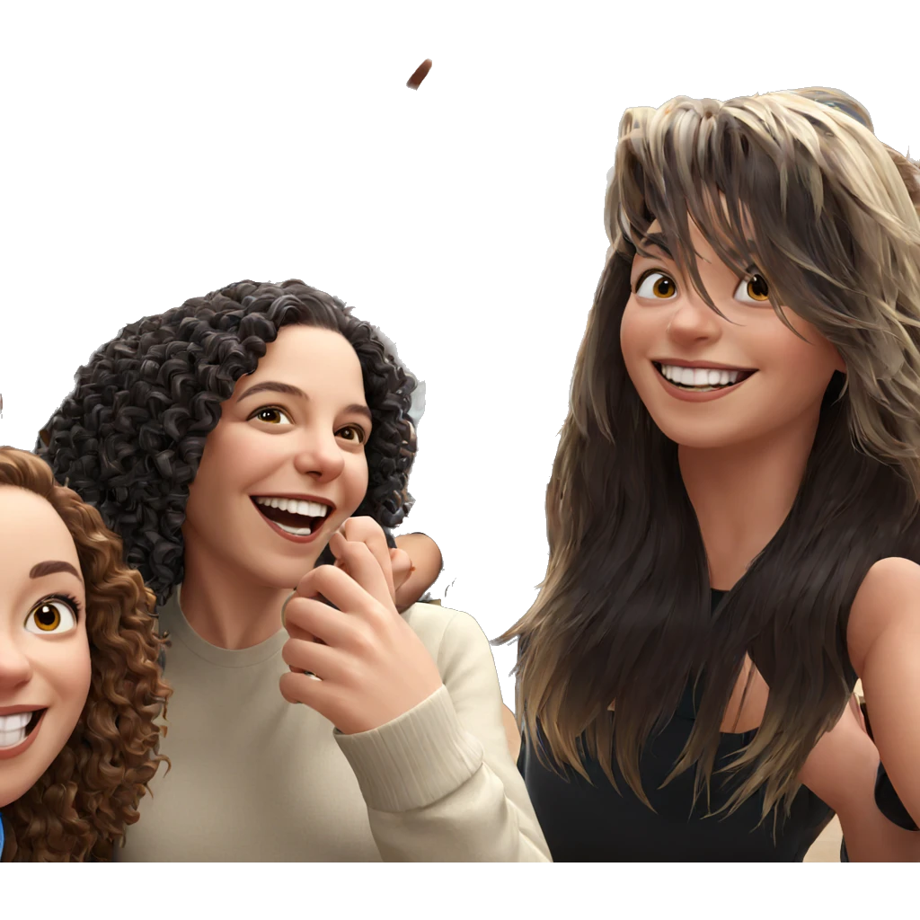 happy girls with diverse hair emoji