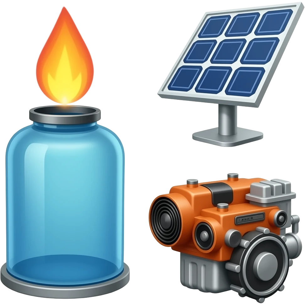 Collage of appliance, Gas, Solar, engine emoji