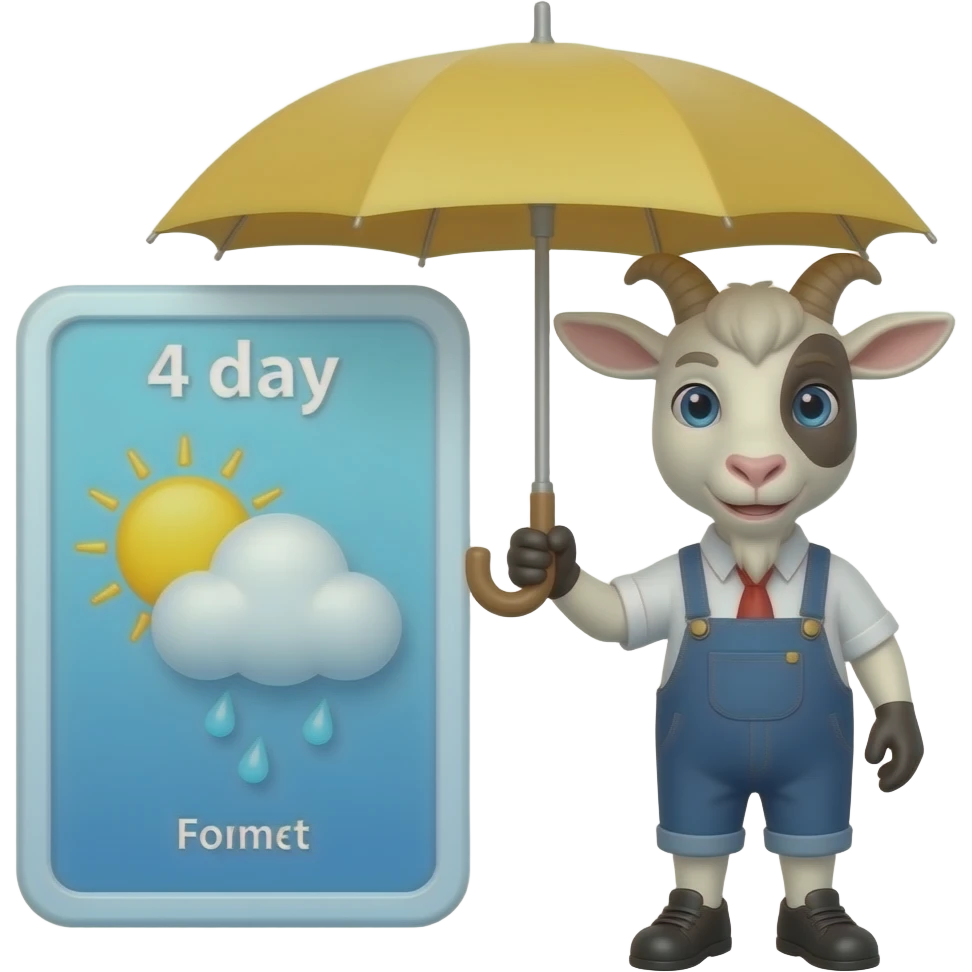 goat holding umbrella in front of a 4 day weather forcast emoji